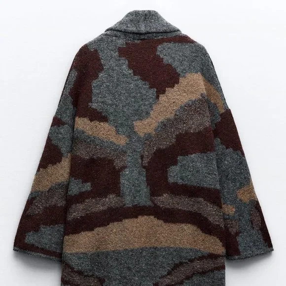 ZARA Oversized Jacquard Long Knit Coat(Multicolor, US S, M, L/EUR S, M, L) - Picture 6 of 11